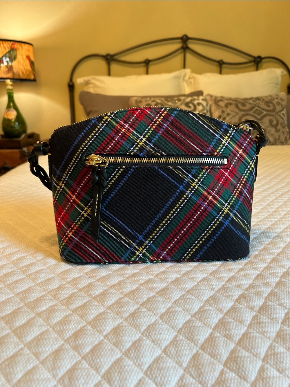 Dooney & Bourke Shoulder Bag in Plaid Fabric and Black Leather Accents - Picture 3 of 10